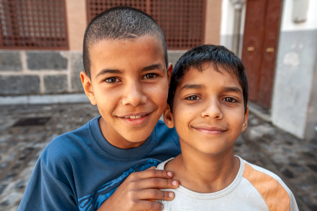 Two boys on a village street