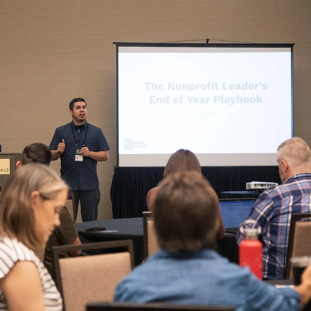 A presentation to a seated group